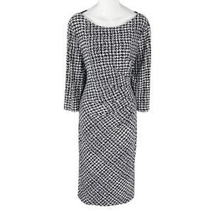 Ralph Lauren black white houndstooth print black panel side jersey stretch dress